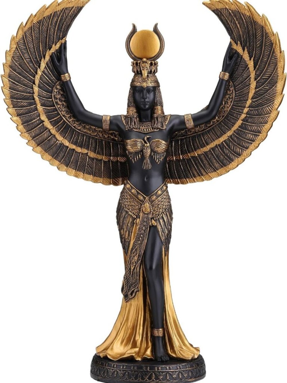 Isis Egyptian Goddess Statue - 13.5 Inch Hand-Painted Black & Gold Home Decor